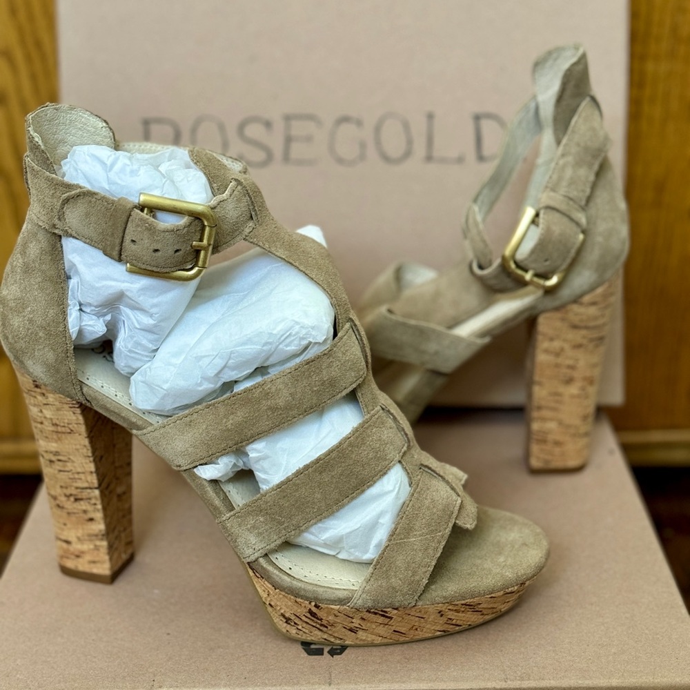 Rosegold Pana heeled sandals in Taupe size 6.5